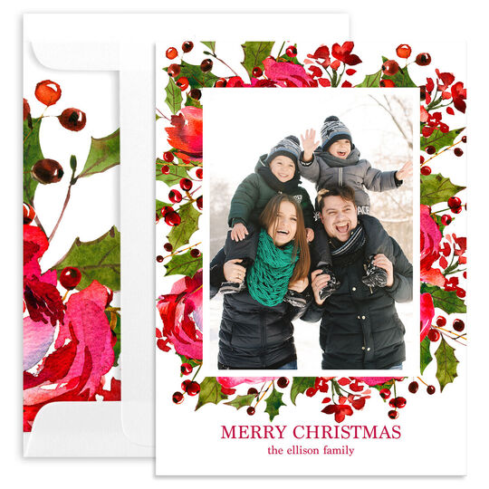 Vertical Holiday Bouquet Border Photo Cards